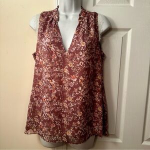 WHBM Sleeveless Floral V-Neck Blouse - Mauve S